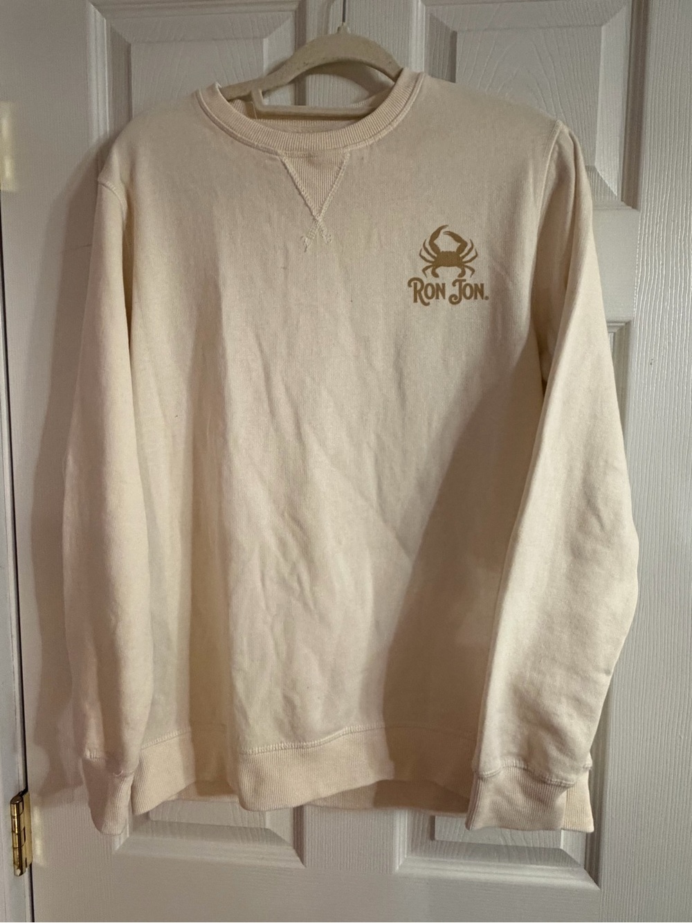 Ron Jon Surf Shop Ocean City Men’s Beige Crewneck Pullover Crab Logo Size M